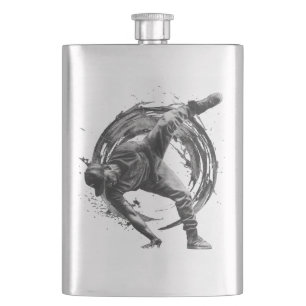 Breakdance Urban Style Monochrome Motion Art  Flask