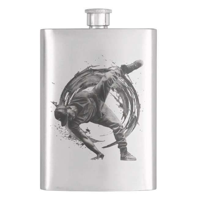 Breakdance Urban Style Monochrome Motion Art  Flask (Front)
