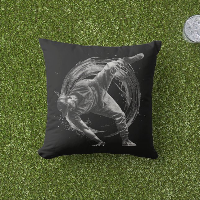Breakdance Urban Style Monochrome Motion Art  Outdoor Pillow (Grass)