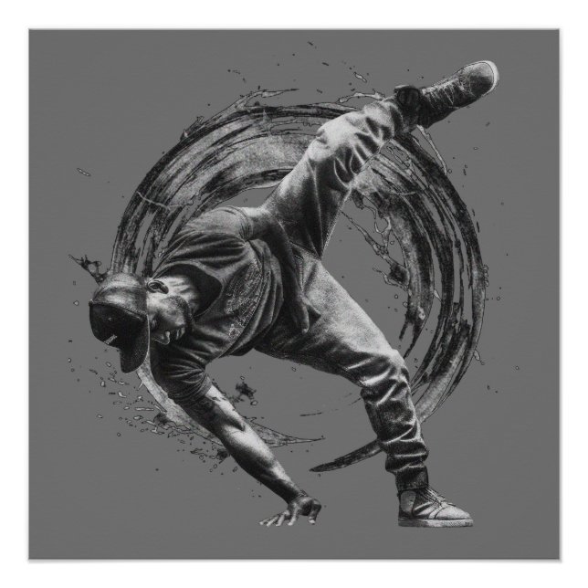 Breakdance Urban Style Monochrome Motion Art  Poster (Front)