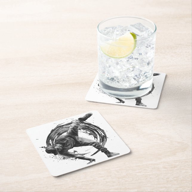 Breakdance Urban Style Monochrome Motion Art  Square Paper Coaster (Insitu)