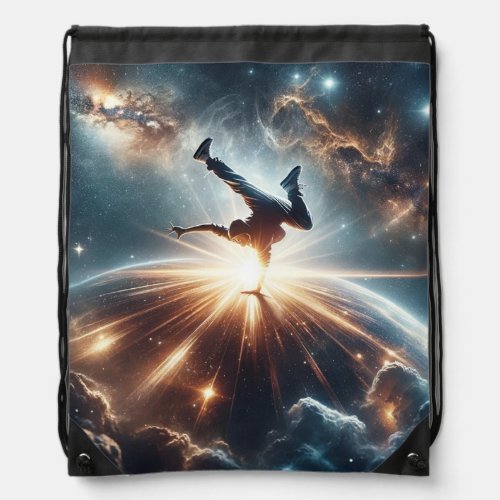 Breakdancer in action Ai Action in the Galaxy Drawstring Bag