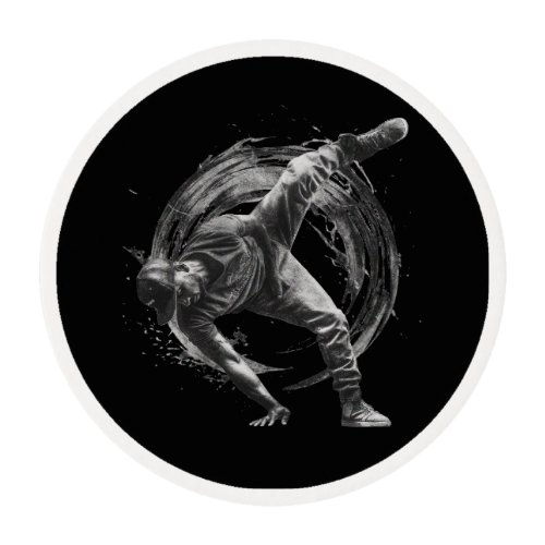 Breakdancer in action in ink splatter style edible frosting rounds