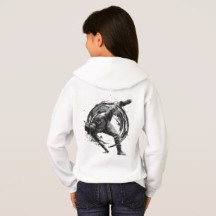 Breakdancer in action, in ink splatter style hoodie