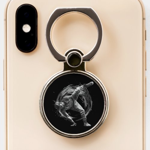 Breakdancer in action in ink splatter style phone ring stand
