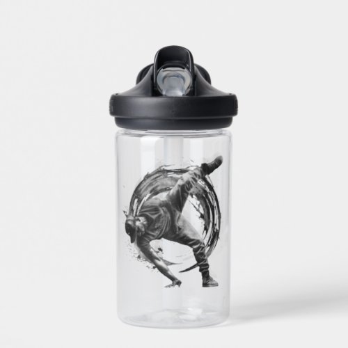 Breakdancer in action in ink splatter style water bottle