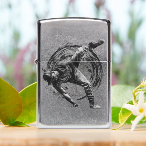 Breakdancer in action in ink splatter style zippo lighter