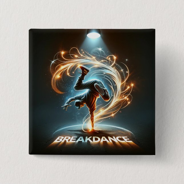 Breakdancer in Neon Swirl Spotlight  Dynamic Urban Button (Front)