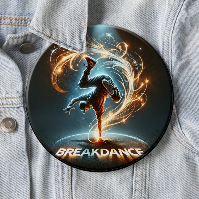 Breakdancer in Neon Swirl Spotlight  Dynamic Urban Button (In Situ)