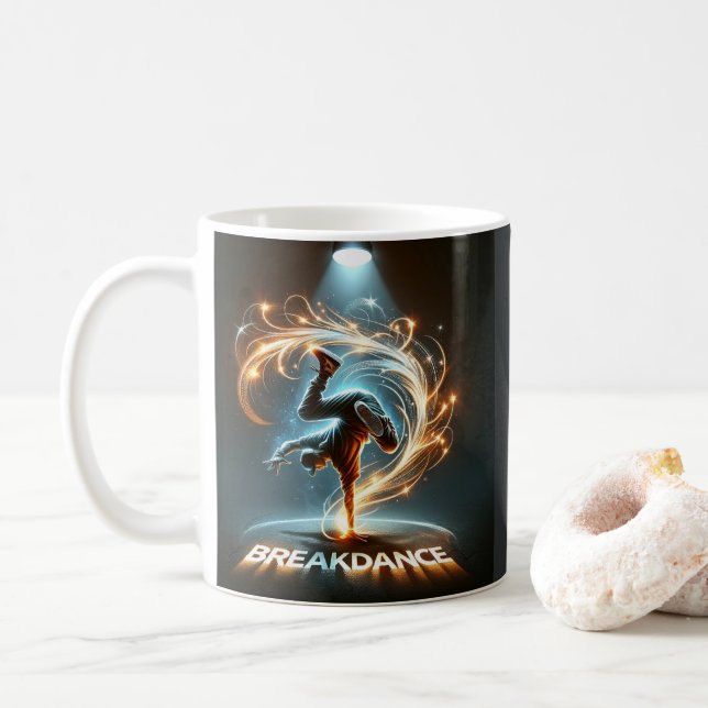 Breakdancer in Neon Swirl Spotlight  Dynamic Urban Coffee Mug (With Donut)