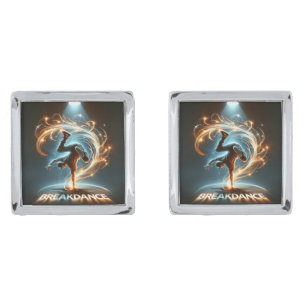 Breakdancer in Neon Swirl Spotlight Dynamic Urban Cufflinks