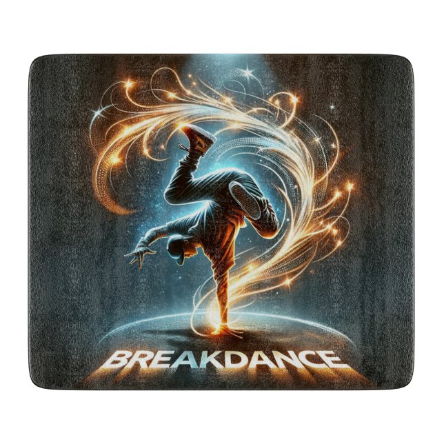 Breakdancer in Neon Swirl Spotlight  Dynamic Urban Cutting Board (Front)