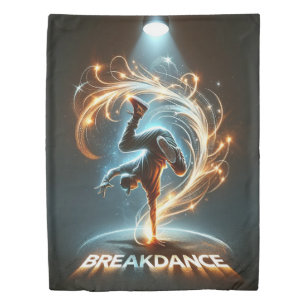 Breakdancer in Neon Swirl Spotlight Dynamic Urban Duvet Cover