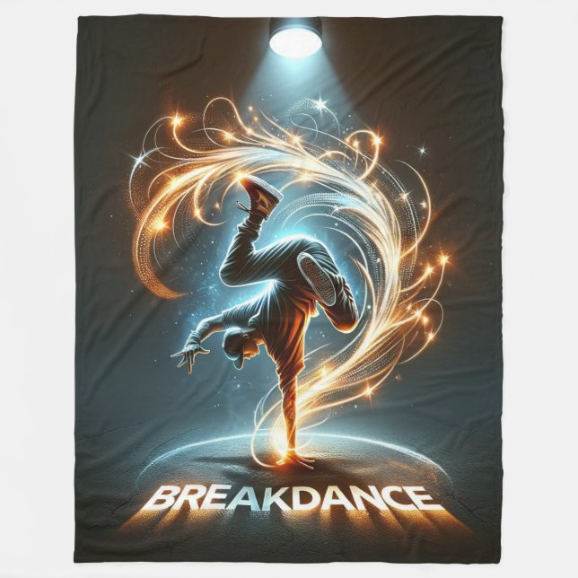 Breakdancer in Neon Swirl Spotlight  Dynamic Urban Fleece Blanket (Front)