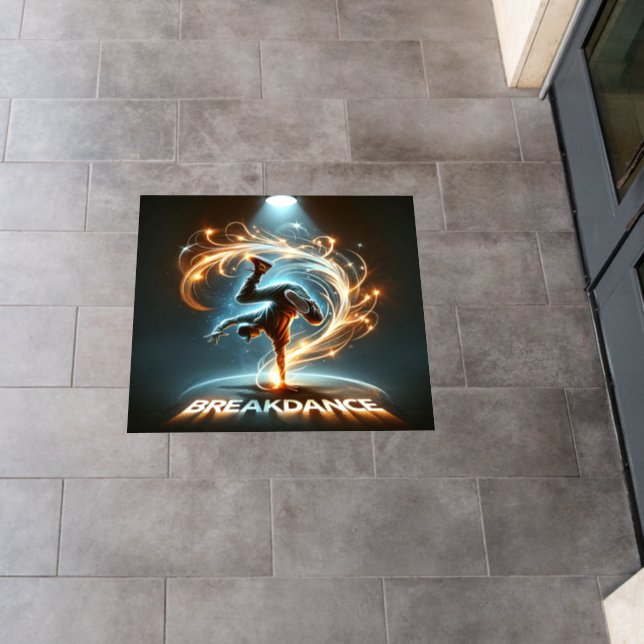 Breakdancer in Neon Swirl Spotlight  Dynamic Urban Floor Decals (Restaurant)