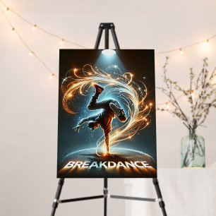Breakdancer in Neon Swirl Spotlight  Dynamic Urban Foam Board
