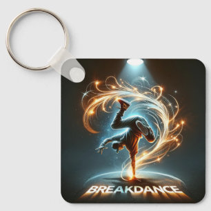 Breakdancer in Neon Swirl Spotlight Dynamic Urban Keychain
