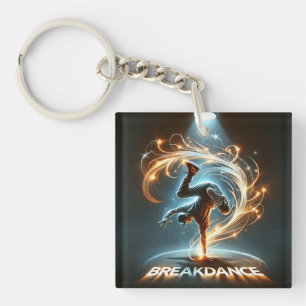Breakdancer in Neon Swirl Spotlight Dynamic Urban Keychain
