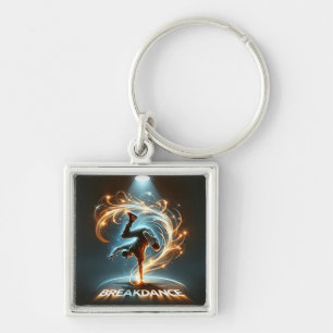 Breakdancer in Neon Swirl Spotlight  Dynamic Urban Keychain