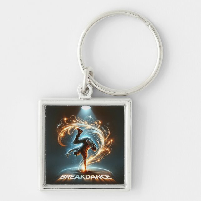 Breakdancer in Neon Swirl Spotlight  Dynamic Urban Keychain (Front)