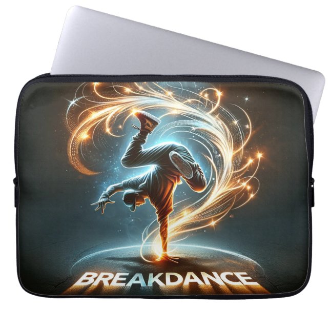 Breakdancer in Neon Swirl Spotlight  Dynamic Urban Laptop Sleeve (Front)