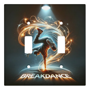 Breakdancer in Neon Swirl Spotlight Dynamic Urban Light Switch Cover