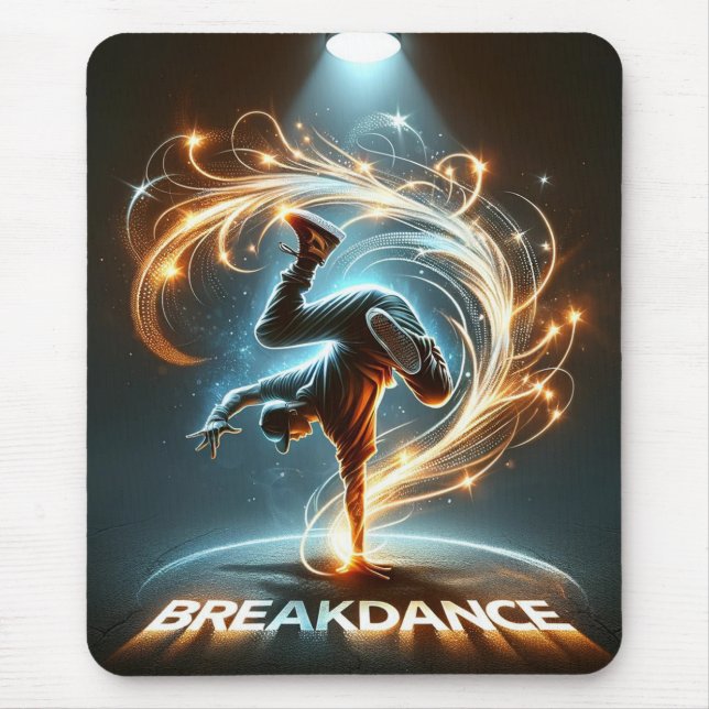 Breakdancer in Neon Swirl Spotlight Dynamic Urban Mouse Pad (Front)