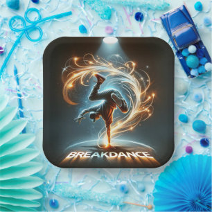 Breakdancer in Neon Swirl Spotlight Dynamic Urban Paper Plates