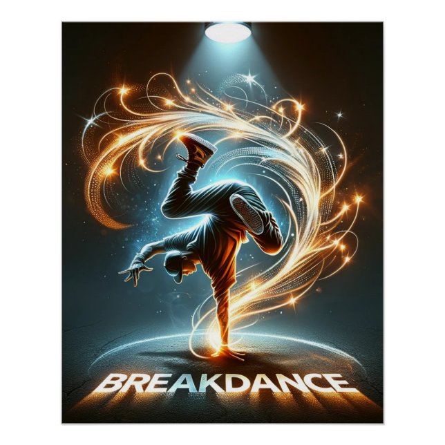 Breakdancer in Neon Swirl Spotlight  Dynamic Urban Poster (Front)