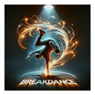 Breakdancer in Neon Swirl Spotlight Dynamic Urban Poster