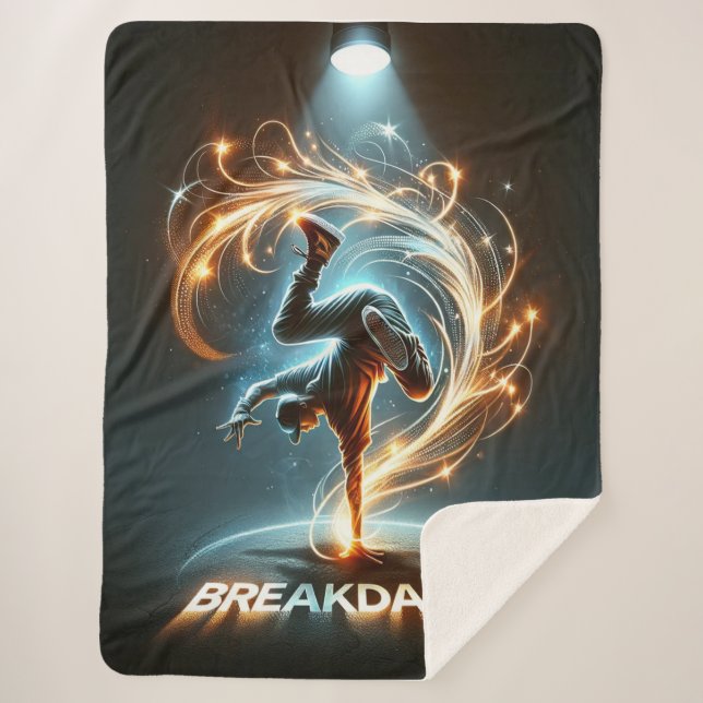 Breakdancer in Neon Swirl Spotlight  Dynamic Urban Sherpa Blanket (Front)