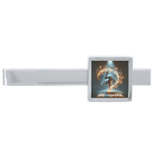 Breakdancer in Neon Swirl Spotlight Dynamic Urban Silver Finish Tie Bar