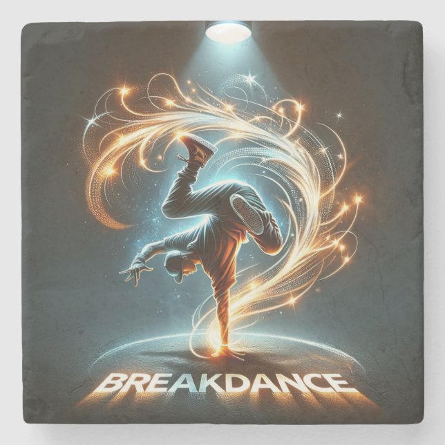 Breakdancer in Neon Swirl Spotlight  Dynamic Urban Stone Coaster (Front)