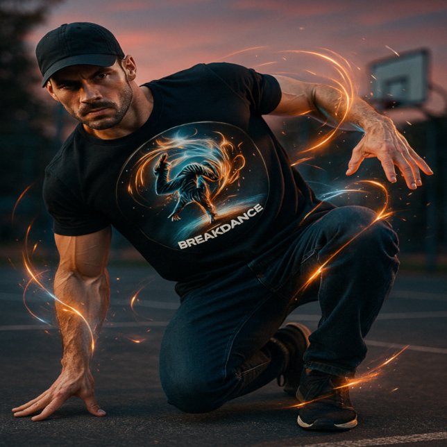 Breakdancer in Neon Swirl Spotlight  Dynamic Urban T-Shirt (Creator Uploaded)