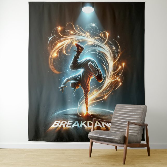 Breakdancer in Neon Swirl Spotlight  Dynamic Urban Tapestry (In Situ)