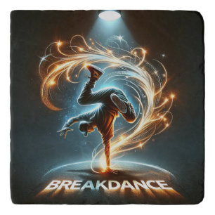 Breakdancer in Neon Swirl Spotlight Dynamic Urban Trivet