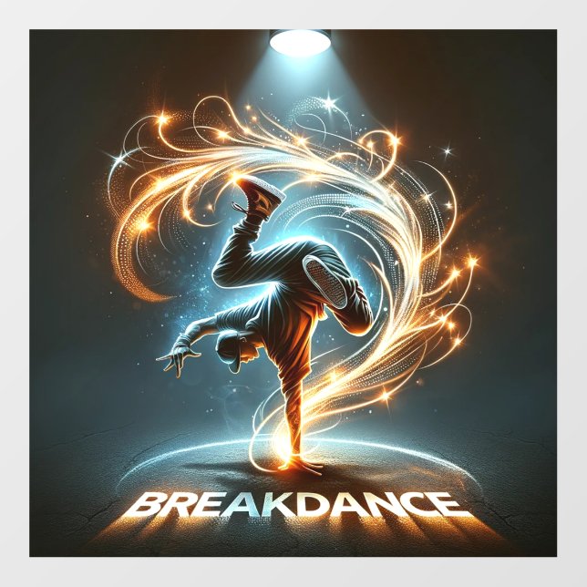 Breakdancer in Neon Swirl Spotlight  Dynamic Urban Wall Decal (Front)