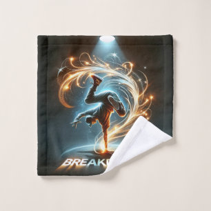 Breakdancer in Neon Swirl Spotlight Dynamic Urban Wash Cloth