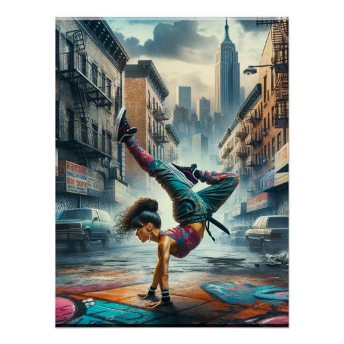 Breakdancer Women in action New York silhouette Poster