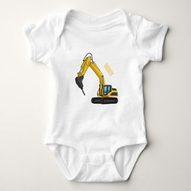 Breaker excavator cartoon illustration baby bodysuit (Front)
