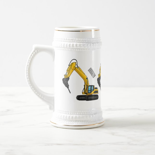 Breaker excavator cartoon illustration beer stein (Left)