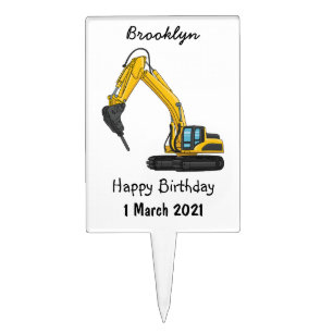 Breaker excavator cartoon illustration cake topper