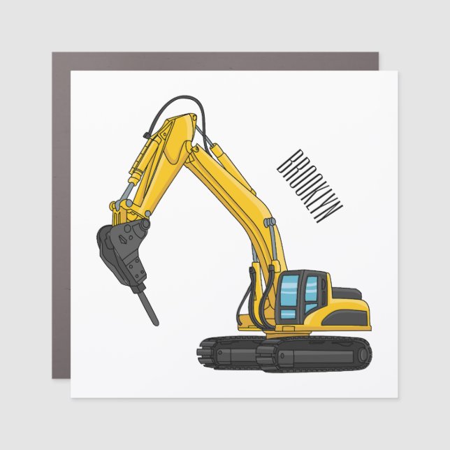Breaker excavator cartoon illustration car magnet (Front)