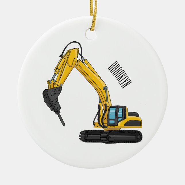 Breaker excavator cartoon illustration ceramic ornament (Front)
