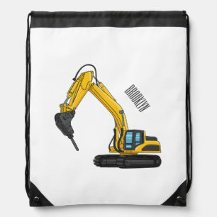 Breaker excavator cartoon illustration drawstring bag