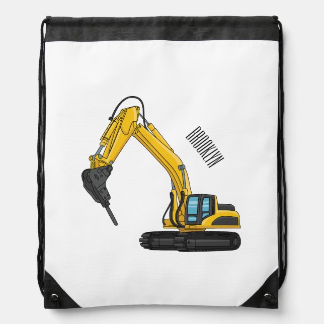 Breaker excavator cartoon illustration drawstring bag (Front)