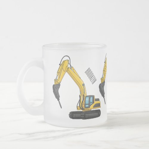 Breaker excavator cartoon illustration  frosted glass coffee mug