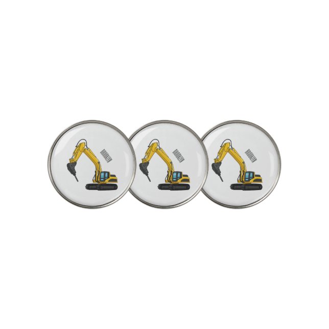 Breaker excavator cartoon illustration golf ball marker (3 Up)