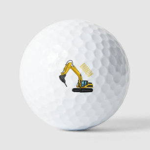 Breaker excavator cartoon illustration golf balls