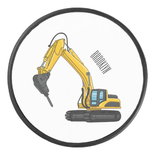 Breaker excavator cartoon illustration hockey puck (Front)